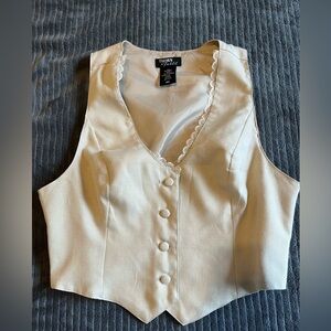 Thor Women's Cream Buttoned Vest with Lace Trim | Medium